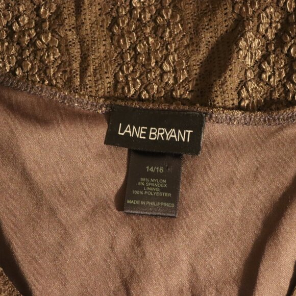 Lane Bryant, brown sleeveless tunic top with waist band, textured fabric 14/16 - Picture 6 of 8